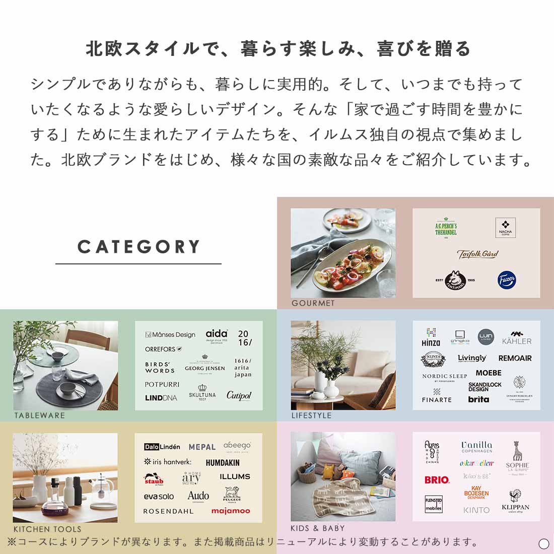 ILLUMS(イルムス) カードタイプ カタログギフト 掲載商品カテゴリー