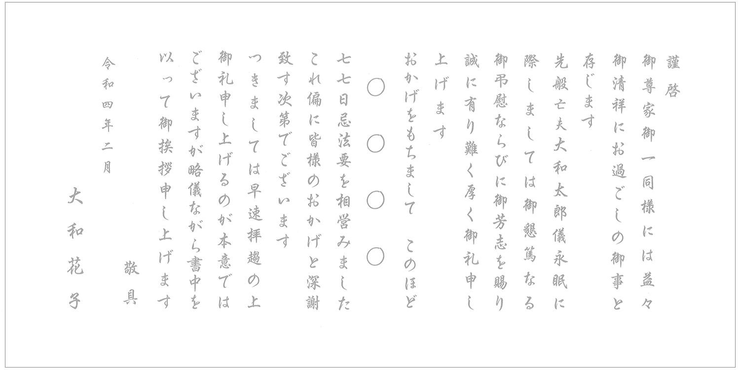 香典返し 挨拶状文例 仏式戒名あり 奉書